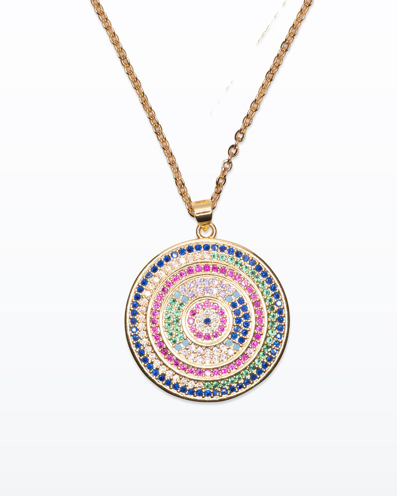 Cosmic Bloom – Collana oro con medaglione multicolore